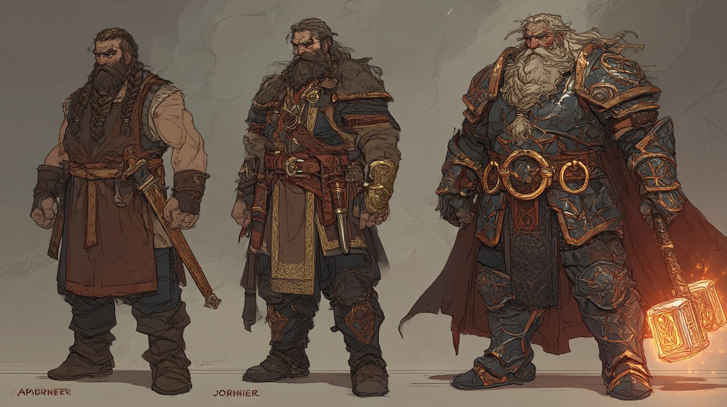 Three dwarves in rank order: apprentice, journeyman, master